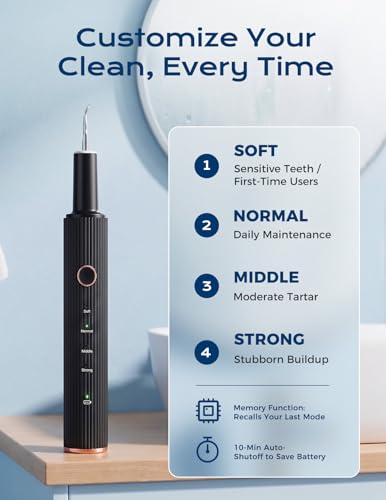 Ultrasonic Plaque Remover for Teeth - Dental Tartar Remover with LED Light, 4 Modes Rechargeable Teeth Cleaning Kit, Electric Dental Calculus Remover with 3 Stainless Steel Heads for Home & Travel Black