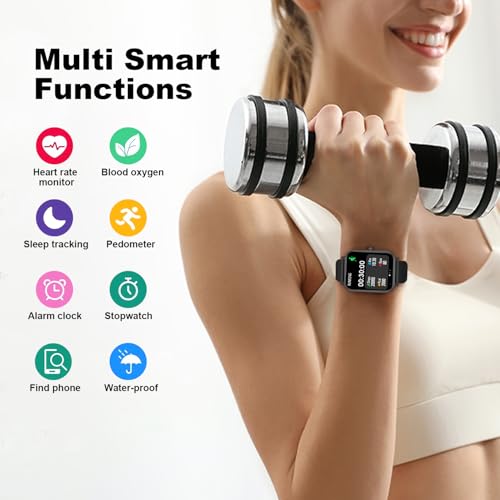 Smart Watch for Men Women SmartWatch 1.83" for iPhone Samsung Android Phone Compatible, Fitness Tracker Watch with Pedometer, Heart Rate/Sleep Monitor, Blood Oxygen, IP68 Waterproof Black