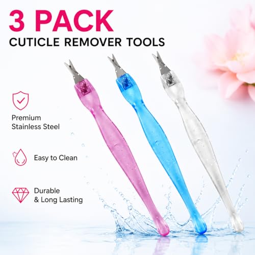 3 Pack Cuticle Pusher and Trimmer Set, Stainless Steel Cuticle Remover Tools, Dead Skin Fork Cleaner, Professional Manicure Pedicure Nail Care Kit for Home Salon Use