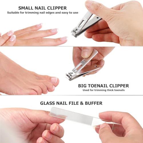Manicure Set, Nail Cutters Set with Travel Leather Case, Silver
