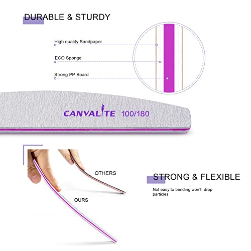 Canvalite 10 PCS Nail File Professional Nail Files Reusable Double Sided Emery Board(100/180 Grit) Nail Styling Tools for Home and Salon Use Christmas Gifts for Women Half moon 10 Count (Pack of 1)