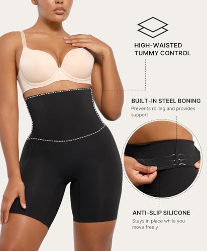 SHAPELLX Tummy Control Shapewear Shorts for Women High Waisted Butt Lifting Medium 01-black