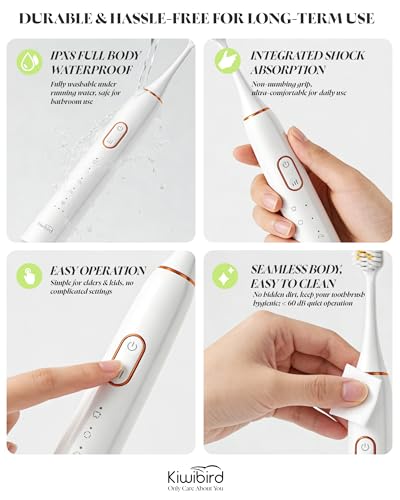 KIWIBIRD K5 Sonic Electric Toothbrush, 1.5X Wider Brush Head for 50% Faster Cleaning, High-Efficiency Power Plaque Removal, 180-Day Battery, 5 Modes & 3 Intensities (White) White