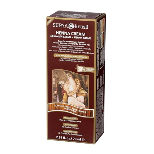Surya Brasil Henna Cream Golden Blonde - 98% Natural Ingredients, Vegan, Cruelty-Free, Eco-Friendly, Semi-Permanent Hair Color, Deep Hydration & Shine, 2.37 oz