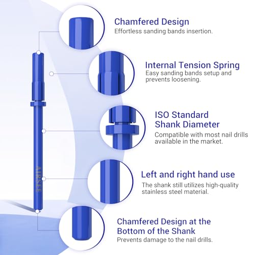 AIRSEE 3.1mm Nail Drill Mandrel Bits for Mini Efile Sanding Bands, Blue Mini Nail Drill Bits Klein Blue