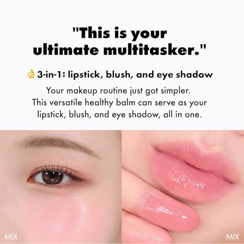 AMUSE SEOUL Lip and Cheek Healthy Balm (01 BOKSOONGA) - Multiuse Buildable Cream & Balm Blush, Glossy Creamy Texture, Natural Flush, 2 Colors, Lightweight, Vegan, Korean Beauty Makeup 01 BOKSOONGA BALM