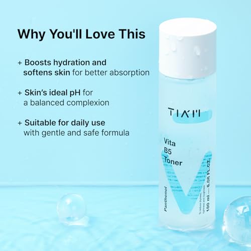 TIAM Vita B5 Toner, Deep Hydrating Toner Korean, Low pH Toner for Dry Sensitive Skin 6.1 fl oz Toner for Combination Skin, b5 Vitamin, Alcohol Free, Fragrance Free, Korean Skin Care
