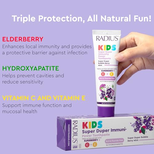 Radius Kids Super Duper Immunity Power Toothpaste 2.5 Oz - Super Duper Bubble Berry Mint - Pack of 3 2.5 Ounce (Pack of 3)
