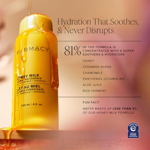Farmacy Honey Milk Face Essence - Hydrating Milky Toner with Honey, Ceramides, Chamomile + Aloe - Helps Strengthen Skin Barrier + Replenish Moisture - Soothing + Calming Skincare (50ml) 1.7 Fl Oz (Pack of 1)