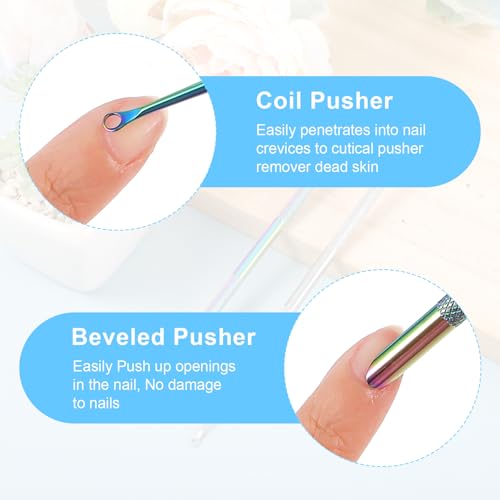 2PCS Pre Treatment Cuticle Pusher Dual Ended Cuticle Remover Stainless Steel Nail Dirt Cleaner Tool For Women Salon Home Fingernails Toenails Manicure Pedicure Nail Art Care Tools Silver, Color