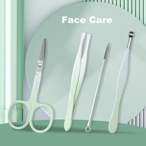 Manicure Set, 10 pcs High-Carbon Steel Nail Clippers Set, Portable Mini Manicure and Pedicure Kit, Travel Grooming Nail Kit with Leather Bag for Men and Women Green
