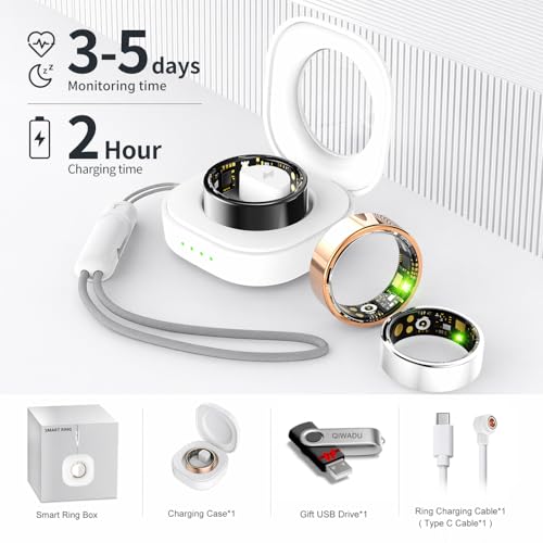 Smart Ring for Women Men Health Tracker - IP68 Waterproof Fitness Ring with Heart Rate/Blood Oxygen/Blood Pressure/Sleep Tracker/Step/Calories for iOS and Android,No Subscription Fee,Silver 12