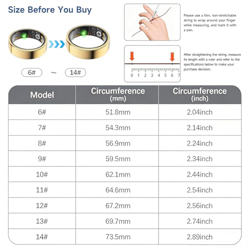 Smart Ring for Women Men, Health Tracker, Fitness Ring (Gold, 7#) Gold 7#