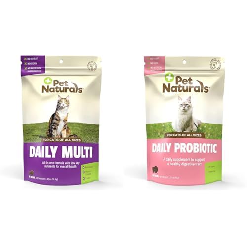 Pet Naturals Cat Health Bundle: Daily Multivitamin with Biotin (30 Fish Chews) & Daily Probiotic (30 Chews) for Digestive and Immune Support