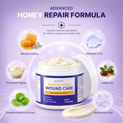 PURESKIN Manuka Honey Wound Care 2 Pack: Manuka Honey Wound Gel for Cuts, Scrapes & Burns with Allantoin 0.5% & Tallow - Natural-Inspired Moisturizing Formula - 2.82 oz Each 2.82 Ounce (Pack of 2)