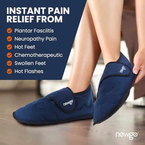 NEWGO Bundle of Plantar Fasciitis Night Splint and Foot Ice Pack Slippers