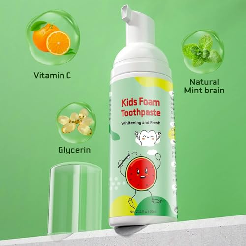 Foam Toothpaste Kids, Kids Mouthwash with Fruit Flavor - Toddler Toothpaste Age for Children, 360ºCare Natural Anti-Cavity Formulas with Fluoride for U-Shape Toothbrushes 4 Flavors Toothpaste