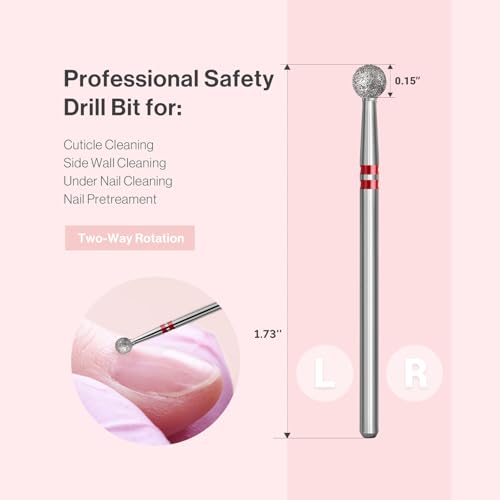 MelodySusie Ball Shape Cuticle Clean Nail Drill Bit 3/32'', Professional Safety Carbide Diamond Nail Bit Nail Cleaner for Cuticle Dead Skin Nail Prepare, Two Way Rotate, Manicure Nail Salon Supplies Fine - F 4mm Ball Cuticle Bit