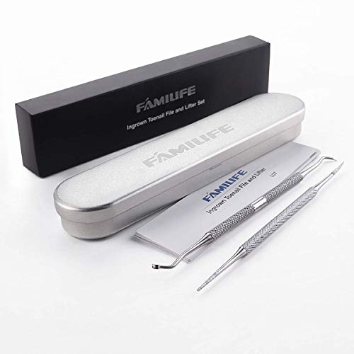 FAMILIFE 13pcs Stainless Steel Manicure Set And L07 100% Stainless Steel Ingrown Toenail File and Lifter Double Sided with Storage Case