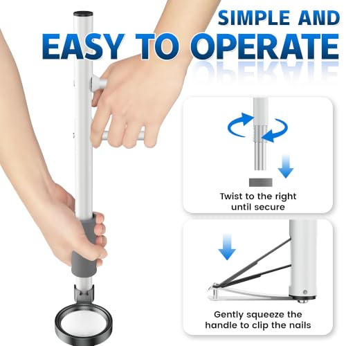 20" Long Handle Toenail Clippers with Magnifier,Pearl White M for 20in/50cm