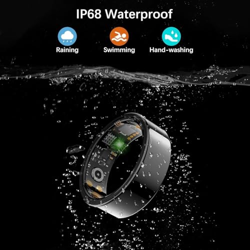 Smart Ring for Women Men, Fitness Ring with Heart Rate, Blood Oxygen,Stress, Sleep Tracker, Step Tracker, Fit Ring No Subscription Fee, IP68 Waterproof Smart Ring for iPhone & Android (Black, 9#) Black 9#