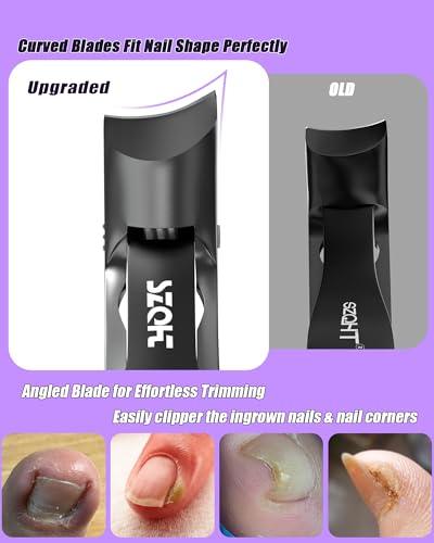 2025 Upgrade Angled Head Nail Clippers for Men, SZQHT Toenail Clippers for Seniors Thick Toenails, Large Toe nail Clippers with Catcher, Extra Wide Handle, Sharp Heavy Duty Stainless Steel Nail Cutter Black