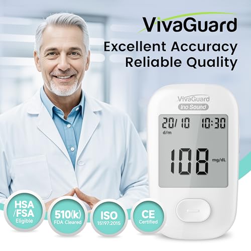 VivaGuard Talking Blood Glucose Monitor Kit, FDA-Cleared FSA&HSA Eligible VGM26
