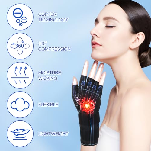 CHIYAN Carpal Tunnel Wrist Brace with Copper Arthritis Glove, Left and Right Hand Wrist Support for Day Night - LXL