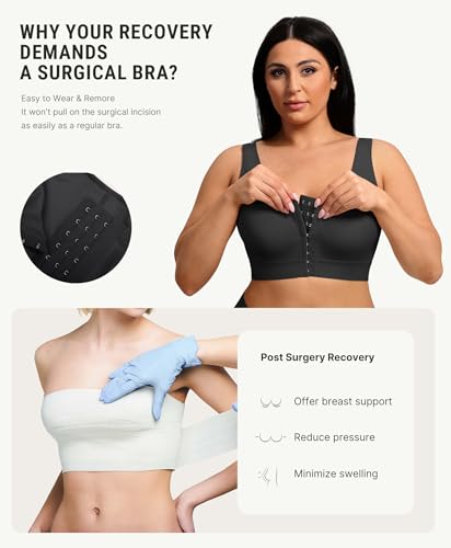 FeelinGirl Front Closure Compression Post Surgery Bra for Surgical Recovery X-Large Black