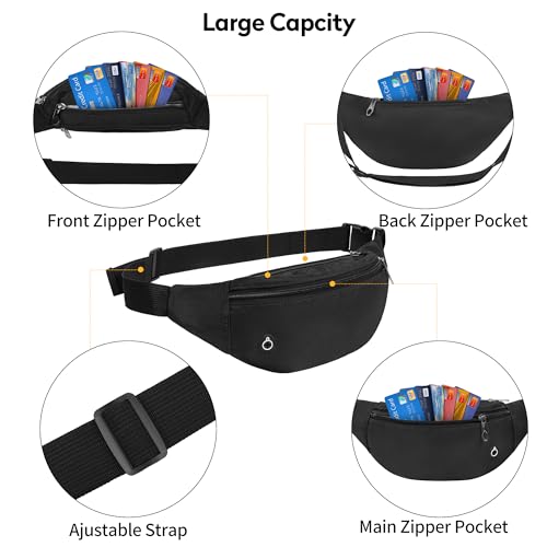Viqueen Fashion Fanny Packs For Men and Women Foldie Crossbody Bag with Zipper and Pockets Water Resistant,Hands Free Phone Carrying Black+Navy+Light Grey Black+Beige 3 Pack 4-zipper Waist Pack