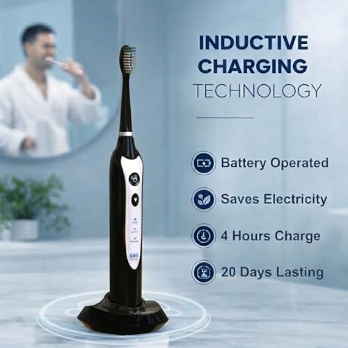 Sonic Electric Toothbrush for Adults - Rechargeable Power Toothbrush with 5 Soft Bristle Heads, Travel Case, 3 Cleaning Modes & Smart Timer, IPX7 Waterproof (Black) Black
