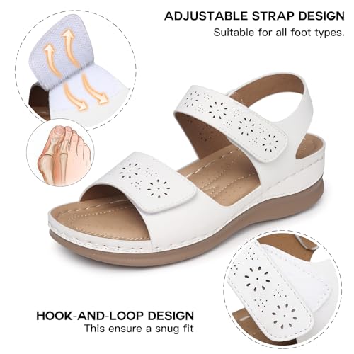 SHIBEVER Women Flat Sandals Comfortable: Arch Support Sandals Dressy 10 White
