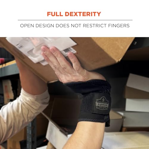 Ergodyne ProFlex 4005 Wrist Brace, Splint Open Stay for Structured Wrist Support, Adjustable Single Strap Black X-Large