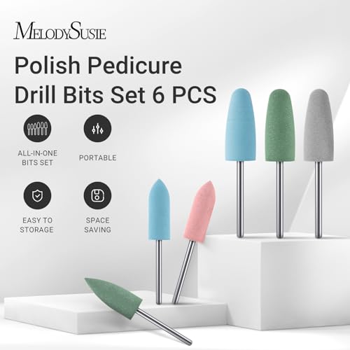 MelodySusie 6Pcs Polish Pedicure Nail Drill Bits with 16 Holes Bits Holder Set, Silicone Rubber Drill Bit for Pedicure Manicure Gel Grinding and Polishing, Pink Polish Bits with Pink Holder