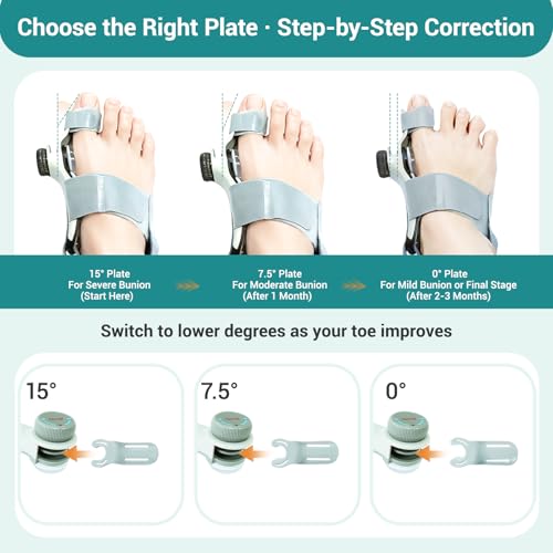 Bunion Corrector for Women Big Toe - US Patent 3 Precision Angles (0°/7.5°/15°) Adjustable Toe Straightener & Bunion Splint Brace with Extra Straps & Toe Separator, Fits Left & Right Foot by EliaValth, Large, Brown 1 PACK