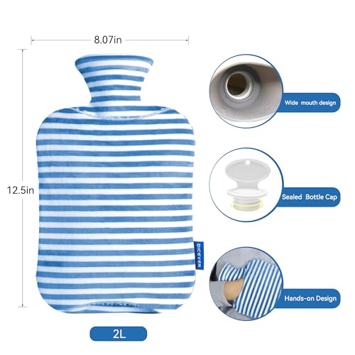 Hot Water Bottle, 2L Hot Water Bag with Cover for Menstrual Cramps, Neck and Shoulder Pain Relief, Hot and Cold Therapies, Hand Feet Warmer, Warm Water Bag with Hand Pocket, Blue scs-tw-blue