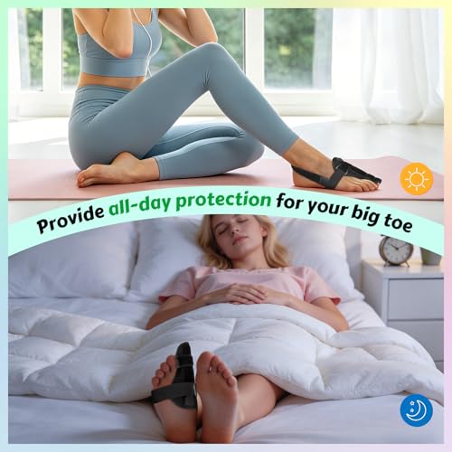 Broken Big Toe Splint Brace for Women & Men, Adjustable Big Toe Support Brace with 2 Aluminum Plates for Big Toe Broken, Fracture, Injured, Sprains (Black, Right) Black