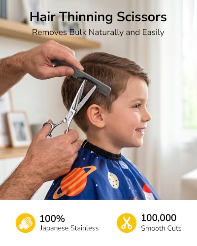 ULG Hair Cutting Scissors Kit for Toddlers, Kids & Adults, Safety Round Tip 8pcs Silver Set
