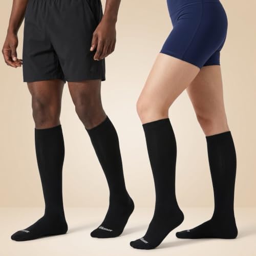 Copper Compression Socks for Women & Men 20-30mmHg - Knee High Seamless Toe Stockings for Nurses, Pregnancy, Travel Flying, Running Black 2 Pairs Large-XLarge
