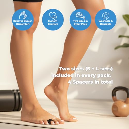 Spacer Mobility Single Toe Spacer for Bunion Relief and Plantar Fasciitis Support, Soft Gel Toe Separators for Alignment, Foot Tension and In-Shoe Comfort | 4 pieces