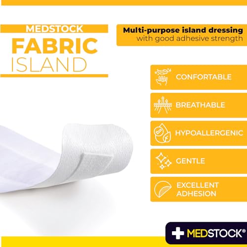 MEDSTOCK Fabric Island Dressing, 4"x8" (Pack of 50), Adhesive Wound Care, Suitable for Surgical Wounds, Grazes, Highly Breathable, Hypoallergenic, Non-Woven Fabric, High Absorption Pad 4 Inch x 8 Inch (Pack of 50)