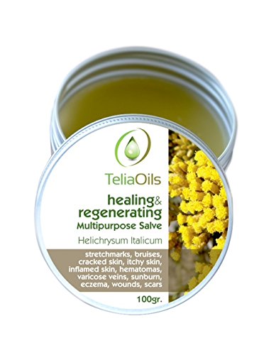 Teliaoils Helichrysum Italicum Multipurpose Salve | Helichrysum Oil | Soothing & Hydrating Relieving Balm | Irritated Skin, Stretch Marks, Varicose Veins & Wrinkles | Adults & Kids | 3.34oz/ 100gr | 3.3 Ounce (Pack of 1)