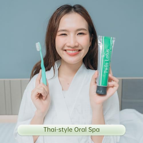 Twin Lotus Chiangrai High Mountain Tea Toothpaste, Orange Jasmine,Green Tea Extract,Fluoride Free,Teeth Whitening,Thai Oral spa,3.52oz 3 Pks,for Teeth Care Tea polyphenols