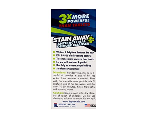 Stain Away Plus Antibacterial Denture Cleanser, 3X More Powerful Than Tablets, Whitens Dentures Like New, 5 Minute Fast Action, Clean Mint Taste, 80 Cleanings, 8.1 oz (Pack of 2) 8.1 Ounce (Pack of 2)