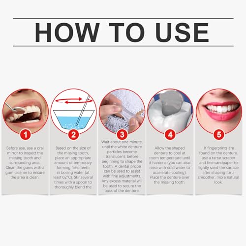 Temporary Tooth Replacement Kit for Adults, DIY Fake Tooth for Missing Tooth, Moldable Tooth Beads, Natural Looking Snap-in Temporary Tooth