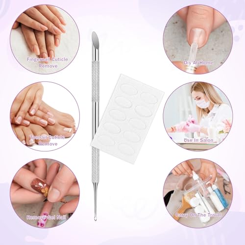TIESOME Metal Cuticle Pusher, Circle Bevel Double-Ended Nail Cuticle Pusher Tool with 100 Grit Sandpaper Sheets Stainless Steel Manicure Pedicure Nail Art Care Tools for Fingernails Toenails