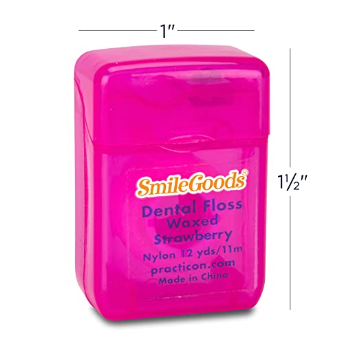 SmileGoods Strawberry Flavored Waxed 12 Yard Dental Floss, Shred Resistant Nylon Floss, Mini Sample Size for Giveaways, Travel, Kids, Adults, Patients, Bulk Pack of 72