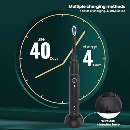 NBGRLVS Rechargeable Sonic Electric Toothbrush for Adults with 10 Brush Heads, 3 Modes, 2 Minute Smart Timer and Fast 4 Hour Charge - Perfect for Travel and Easy Dental Care (Black) Black