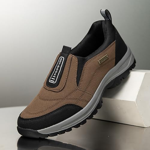 Men's Orthopedic Walking Loafers Comfortable Slip On Low-top Safety Hiking Sneakers Breathable Casual Waterproof Non-Slip Boat Shoes Brown 13