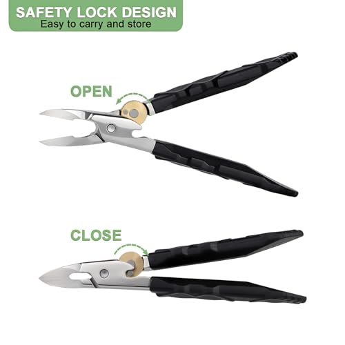 Ingrown Toenail Clippers with Wide Jaw Slanted Curved Sharp Blade, Professional Podiatrist Long Handled Toe Nail Clippers for Thick Nails for Seniors, Men, Women, Built-in Safety Lock
